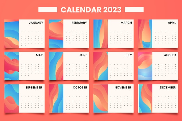 Calendario a gradiente piatto 2023