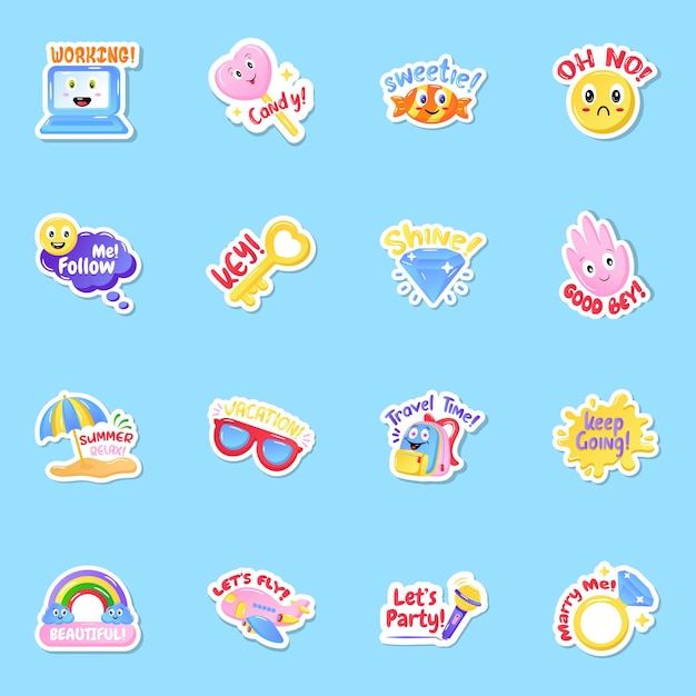 Vector flat gradient stickers in editable style