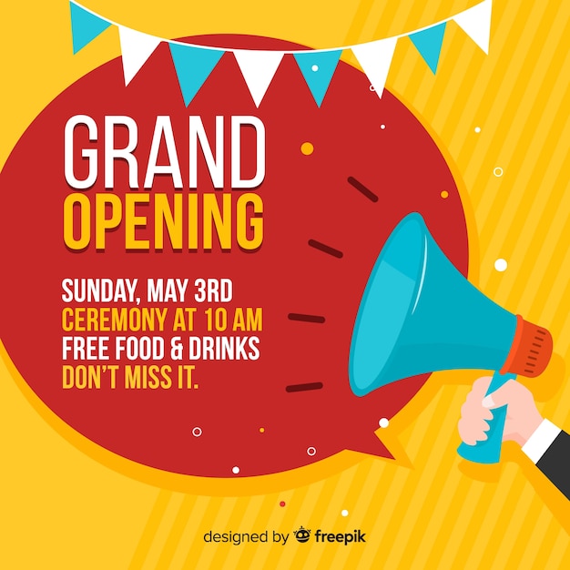 flat grand opening with megaphone