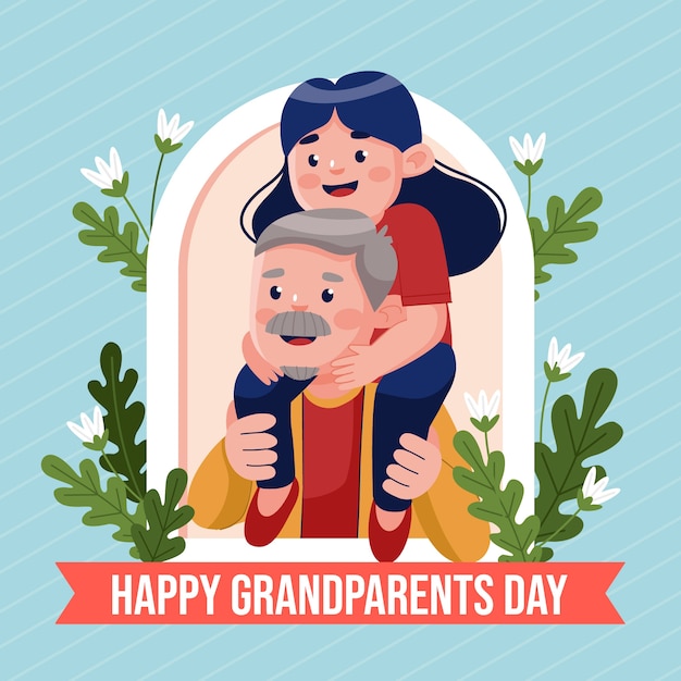 Flat grandparents day illustration with grandfather and grandchild