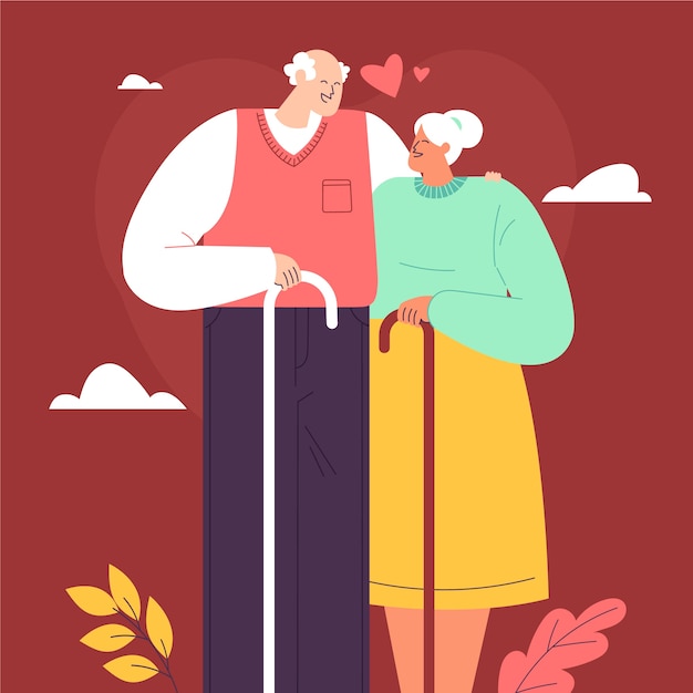 Vector flat grandparents day illustration with older couple