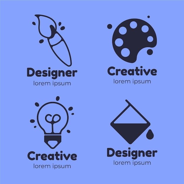Вектор Плоская коллекция логотипов графического дизайнера