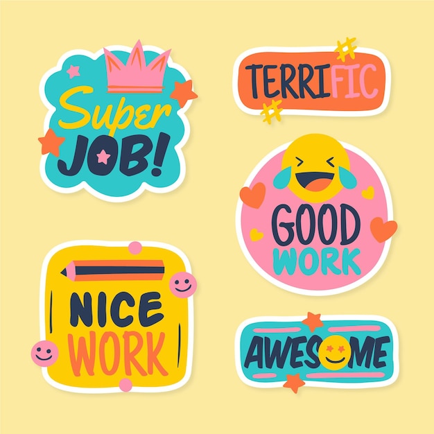 Flat great job stickers set