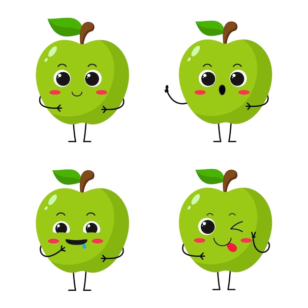 Flat green apple cute character