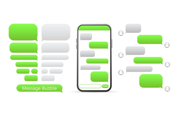 Vector flat green button. talk bubble speech