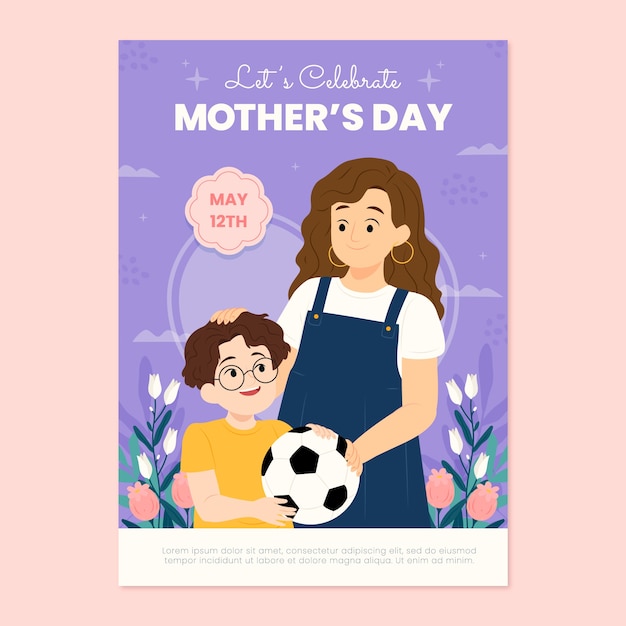 Плоский шаблон поздравительной карточки для празднования Дня матери