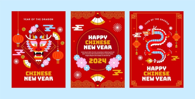 Flat greeting cards collection for chinese new year festival
