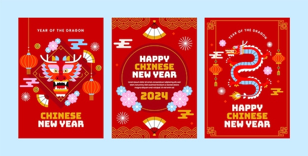 Flat greeting cards collection for chinese new year festival