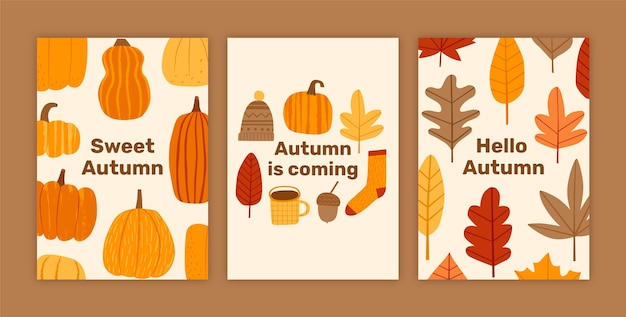 Vector flat greeting cards collection for fall season