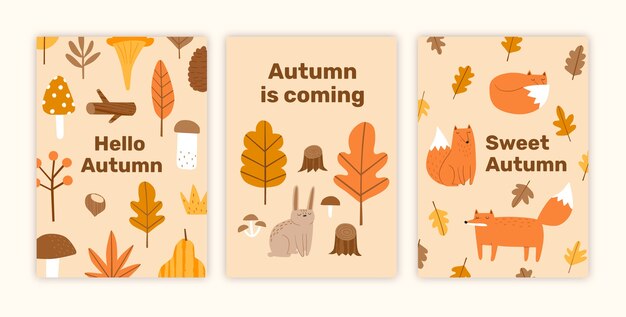 Flat greeting cards collection for fall season