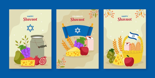 Vector flat greeting cards collection for jewish shavuot celebration