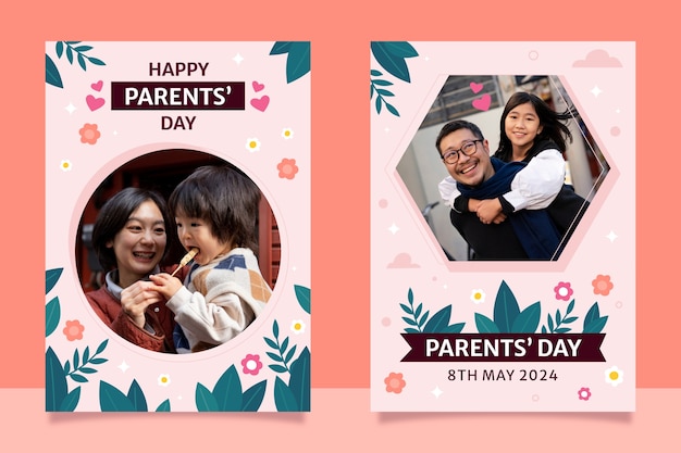 한국 부모의 날 축하를 위한 평평한 인사카드 컬렉션