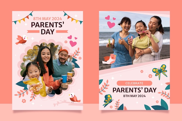 韓国の親の日を祝うためのフラットグリーティングカードコレクション