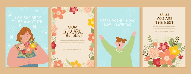 Flat greeting cards collection for mother's day celebration