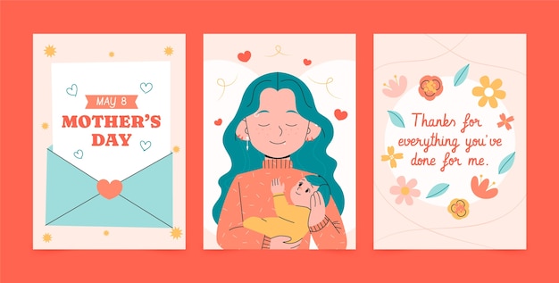 Коллекция плоских открыток для празднования Дня матери