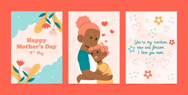 Flat greeting cards collection for mother's day celebration