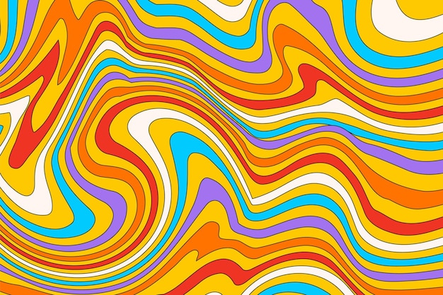 Vector flat groovy psychedelic background with colorful design