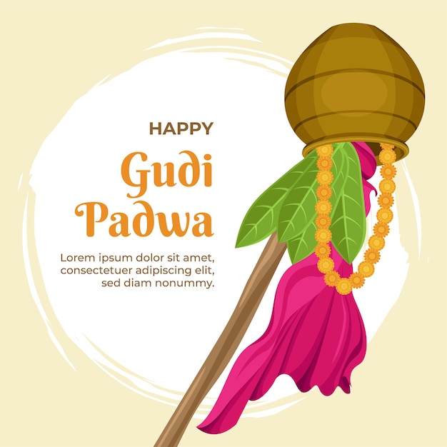 Vector flat gudi padwa festival celebration illustration