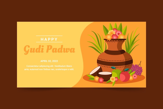 Вектор Плоский шаблон горизонтального баннера gudi padwa