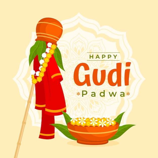 Vector flat gudi padwa illustration