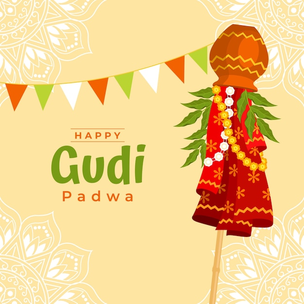 Vector flat gudi padwa illustration