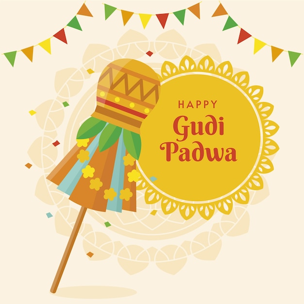 Vector flat gudi padwa illustration