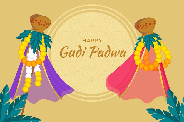 Vector flat gudi padwa illustration