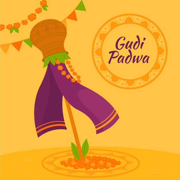 Vector flat gudi padwa illustration