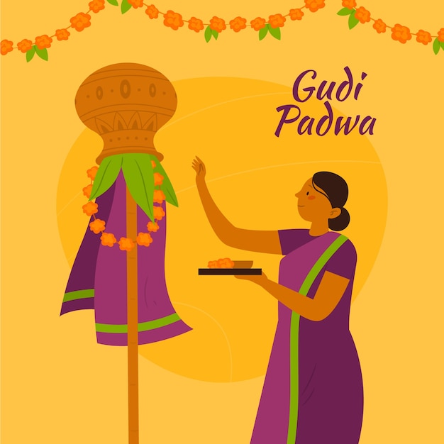 Vector flat gudi padwa illustration