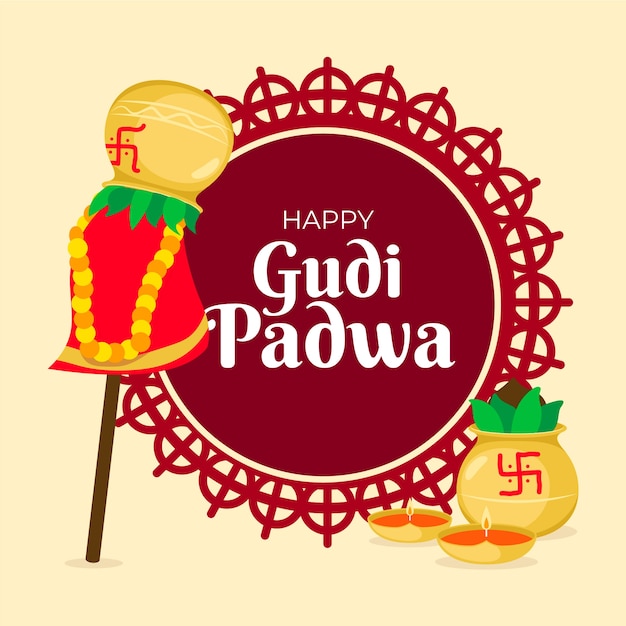 Flat gudi padwa illustration