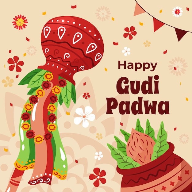 Flat gudi padwa illustration