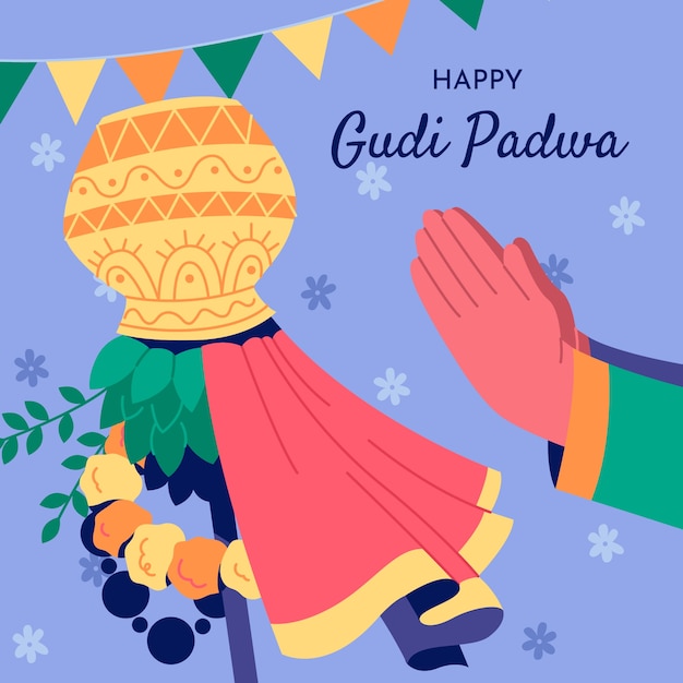 Vector flat gudi padwa illustration