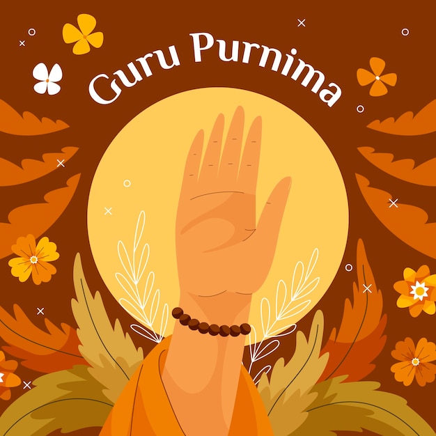 Vettore illustrazione piatta di guru purnima con la mano