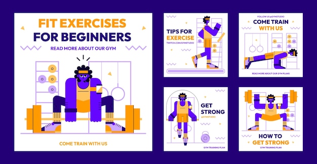 Flat gym en oefening instagram posts collectie