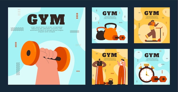 Flat gym en oefening instagram posts collectie