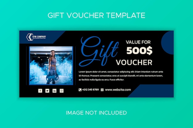 Flat gym and fitness gift voucher template
