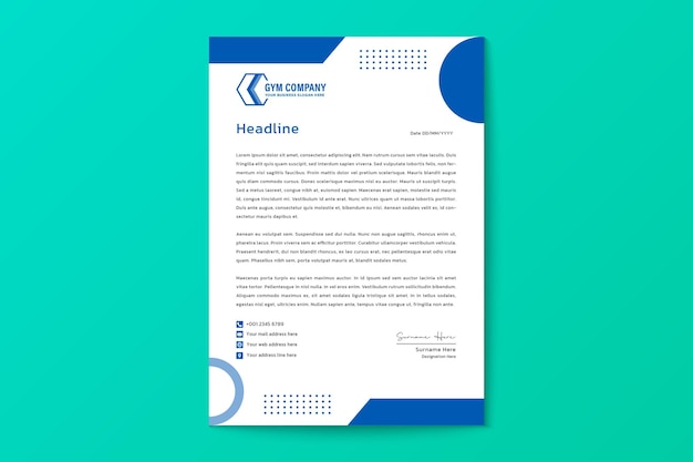 Flat gym and fitness office pad letterhead template