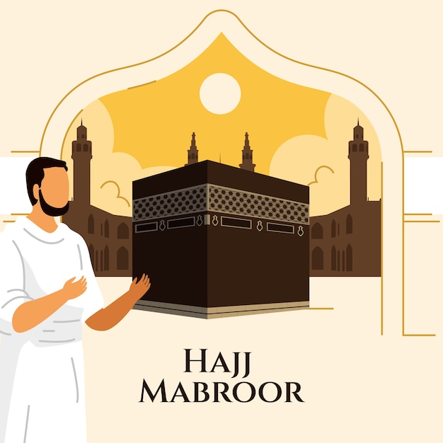 Flat hajj illustration with flat hajj illustration with mecca and person praying