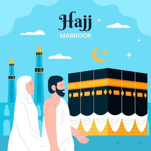 Flat hajj islamic pilgrimage illustration