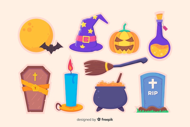 Плоская коллекция аксессуаров для хэллоуина