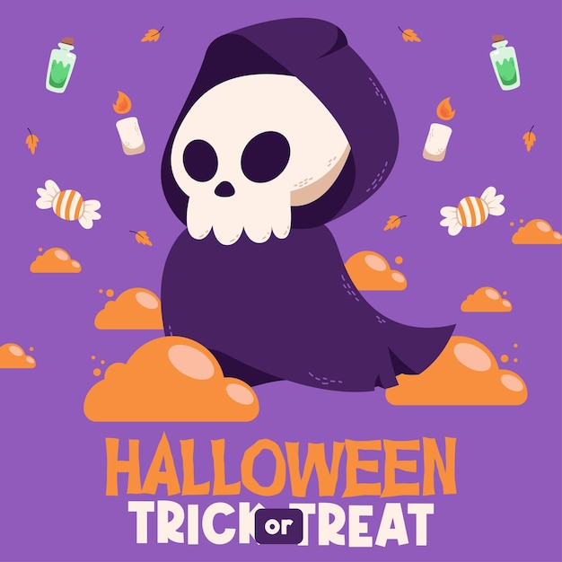 Flat halloween background banner social media template