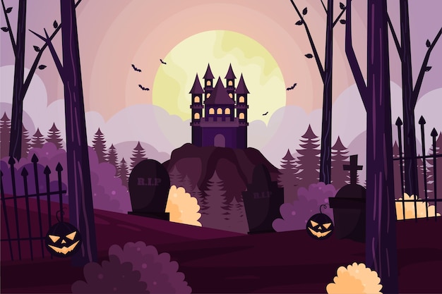 ベクトル フラットハロウィン背景