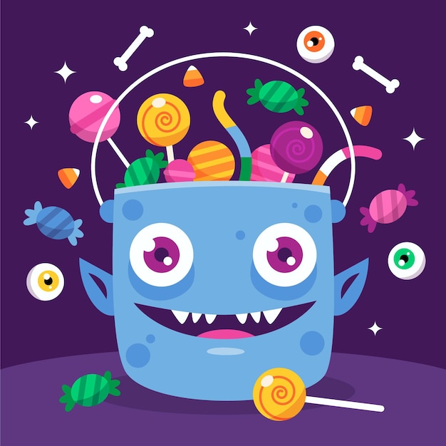 Vector flat halloween bag illustration