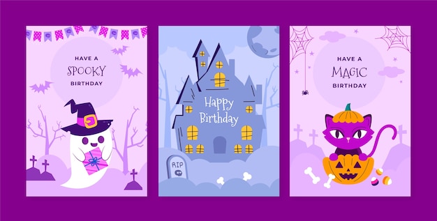 Collezione di carte di compleanno piatte di halloween