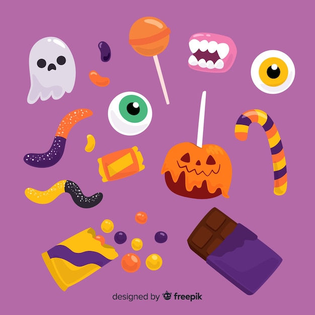 Collezione di caramelle di halloween piatta