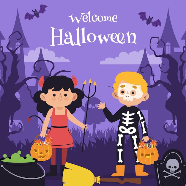 Vector flat halloween celebration illustration