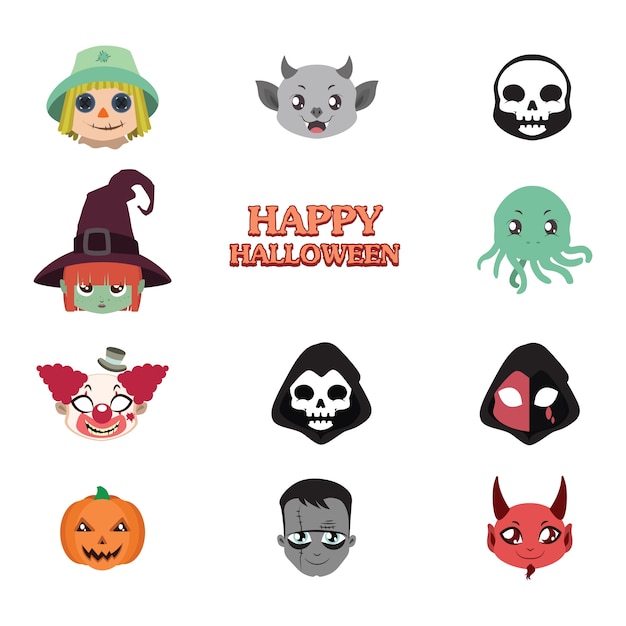 Flat Halloween character icons