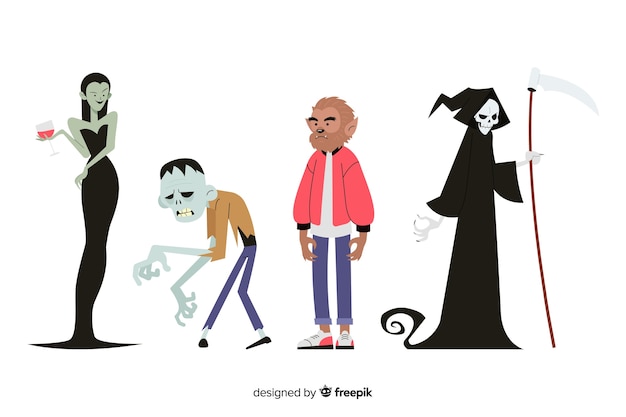 flat halloween character set