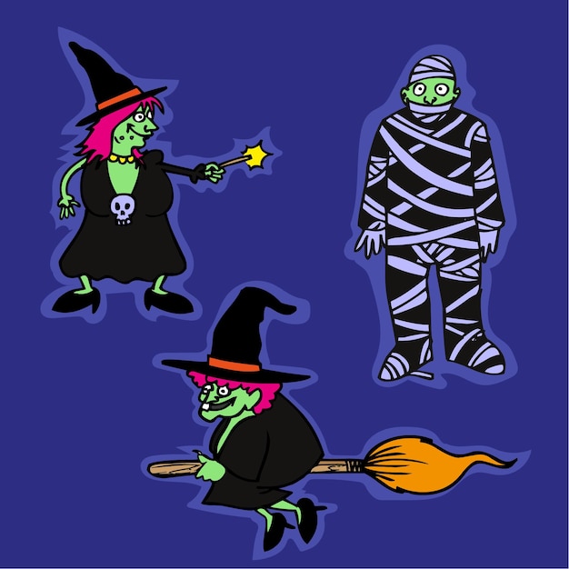 Flat halloween characters collection