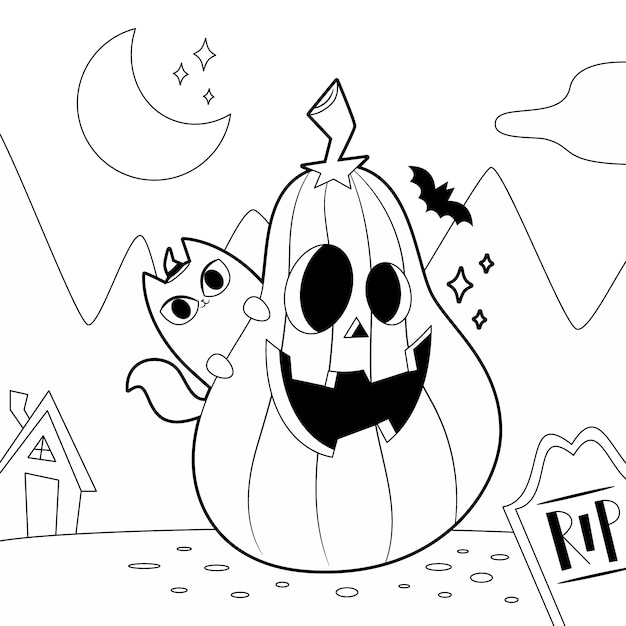 Illustrazione piatta della pagina di colorazione di halloween